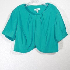 Shrug Top Pleated Front Short Sleeve Round Neck